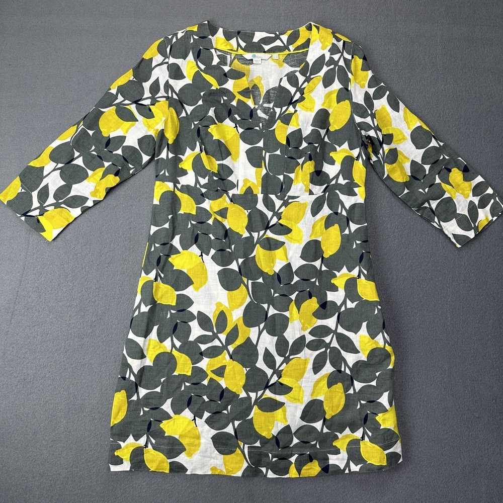 Boden Womens 100% Linen Shift Dress Size 8 Lemon Print European Summer